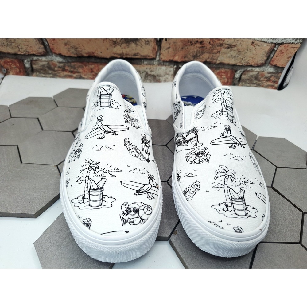 Vans Classic SlipOn Low Tide True White Beach Graphic Skater Surf Shoe Men Sz 11